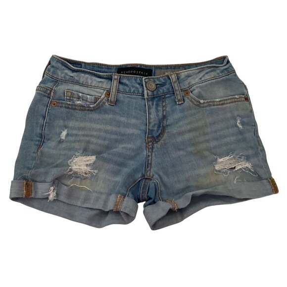 Lot of 2 Denim Shorts Blue 5 Pocket Arizona Jean Co, Aeropostale MIDI Grunge Wom - Picture 2 of 16